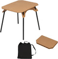 Foldable Camping Table, Portable Dual-Height Adjustable Aluminum Alloy Side Table (3.9"/15.7") with Storage Bag, Suitable for Outdoor Camping, Fishing, Picnics, BBQ, and Hiking (Khaki)