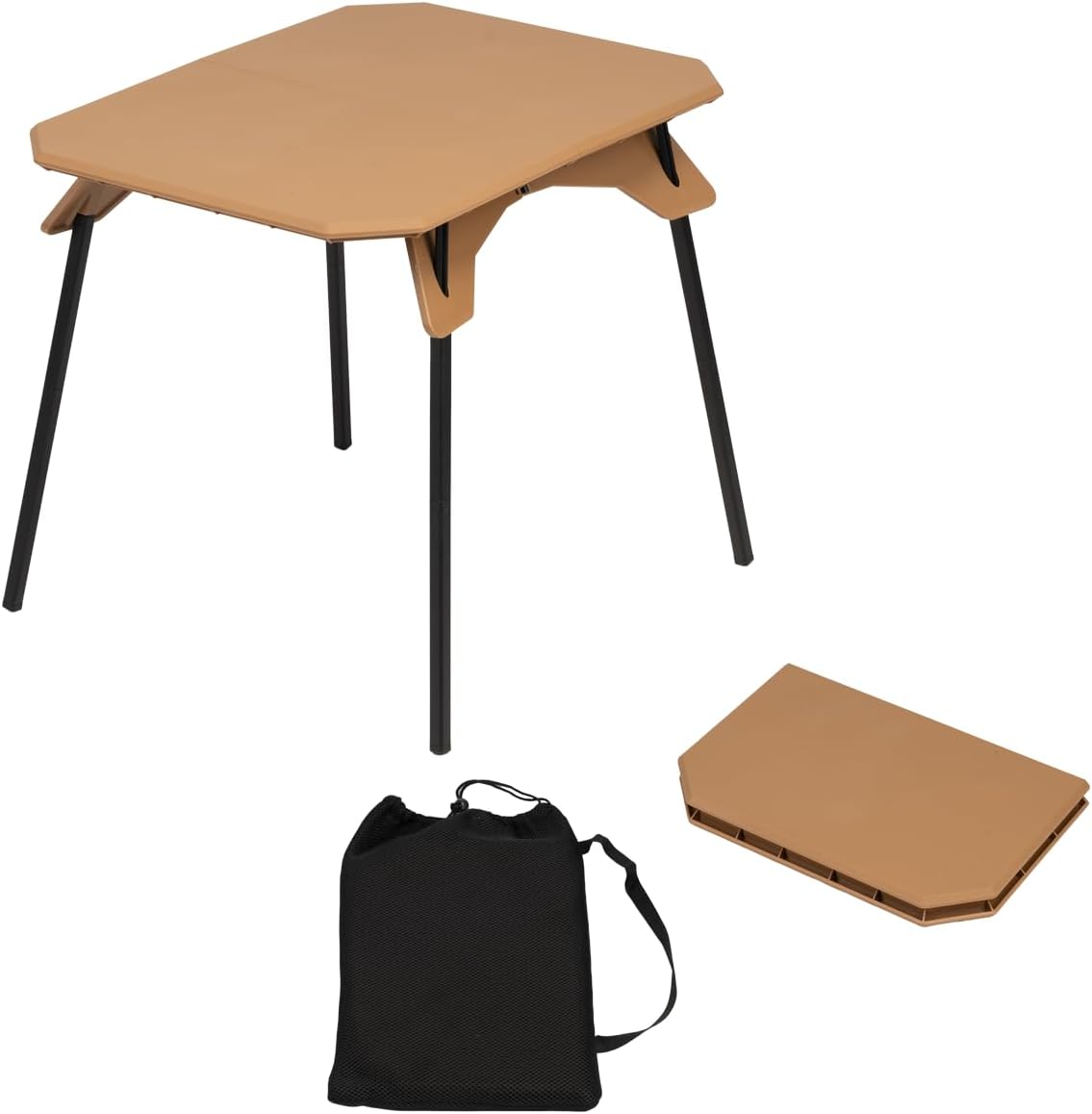 Foldable Camping Table, Portable Dual-Height Adjustable Aluminum Alloy Side Table (3.9"/15.7") with Storage Bag, Suitable for Outdoor Camping, Fishing, Picnics, BBQ, and Hiking (Khaki)