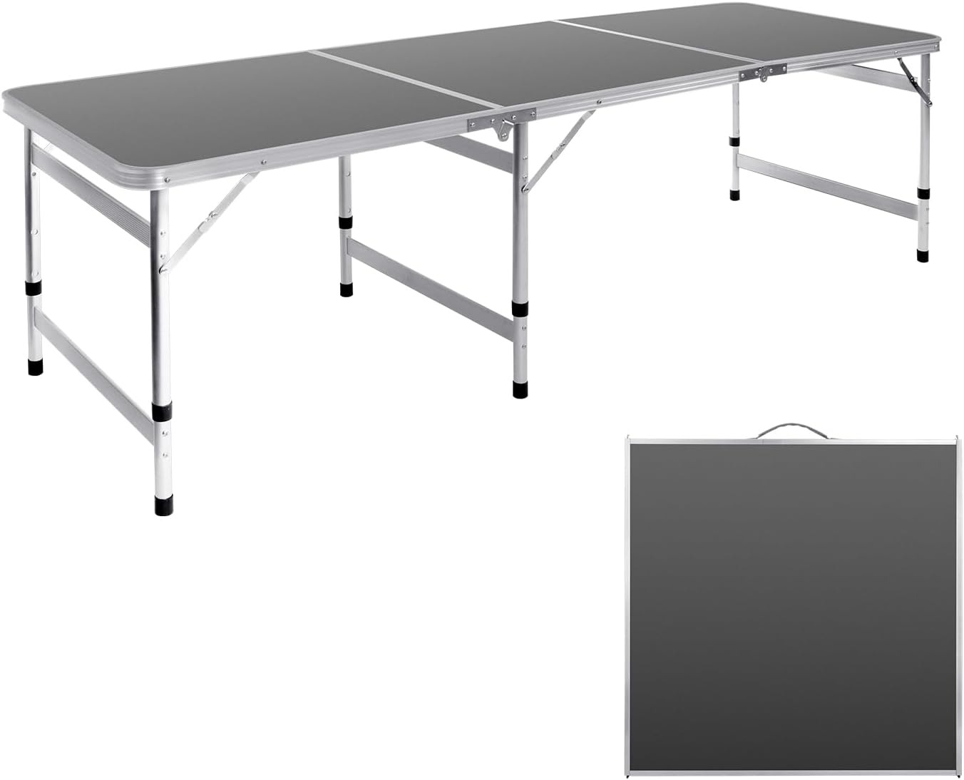 Camping Table 6FT Folding Table Large 3 Adjustable Height Portable Picnic Camp Aluminum Outdoor Table Picnic BBQ Black