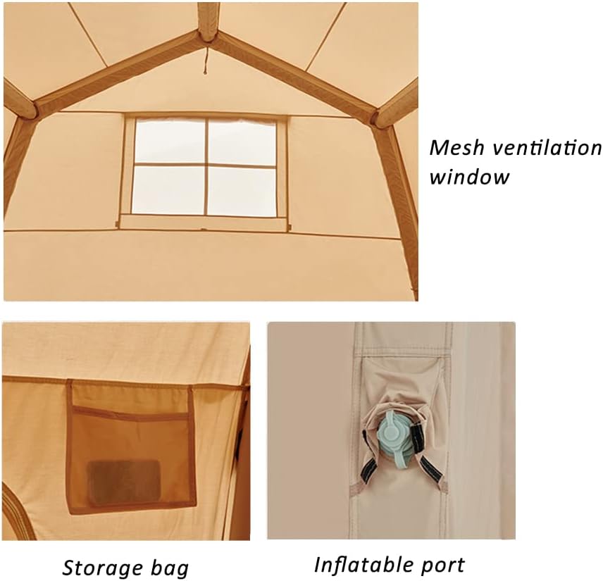 Outdoor Inflatable Camping Tent with Pump, 12m2 Glamping Tents, Easy Setup 4 Season Windproof House for Fishing, Camping & Hiking