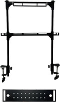 Camping Hanging Rack,2-Tier Clamp-On Camp Table Organizer, Black, Foldable Cookware Organizer for Picnic, Barbecue (Small Size with 4 Hooks and a Tabletop) 13.8" L x 21.7" H x 2"