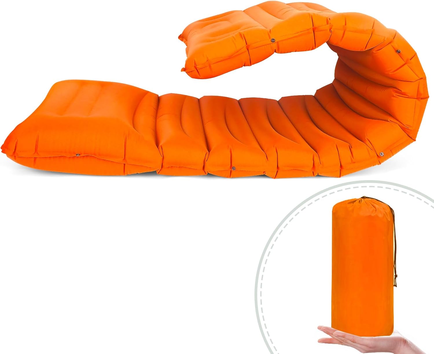 Extra Thick 4.8" Camping Sleeping Pad, Inflatable Sleeping Pad with Pillow, 78"x27", Ultralight Camping Mattress Pad with Built-in Foot Pump for Tent,Hiking,Backpacking & Picnic (Orange)