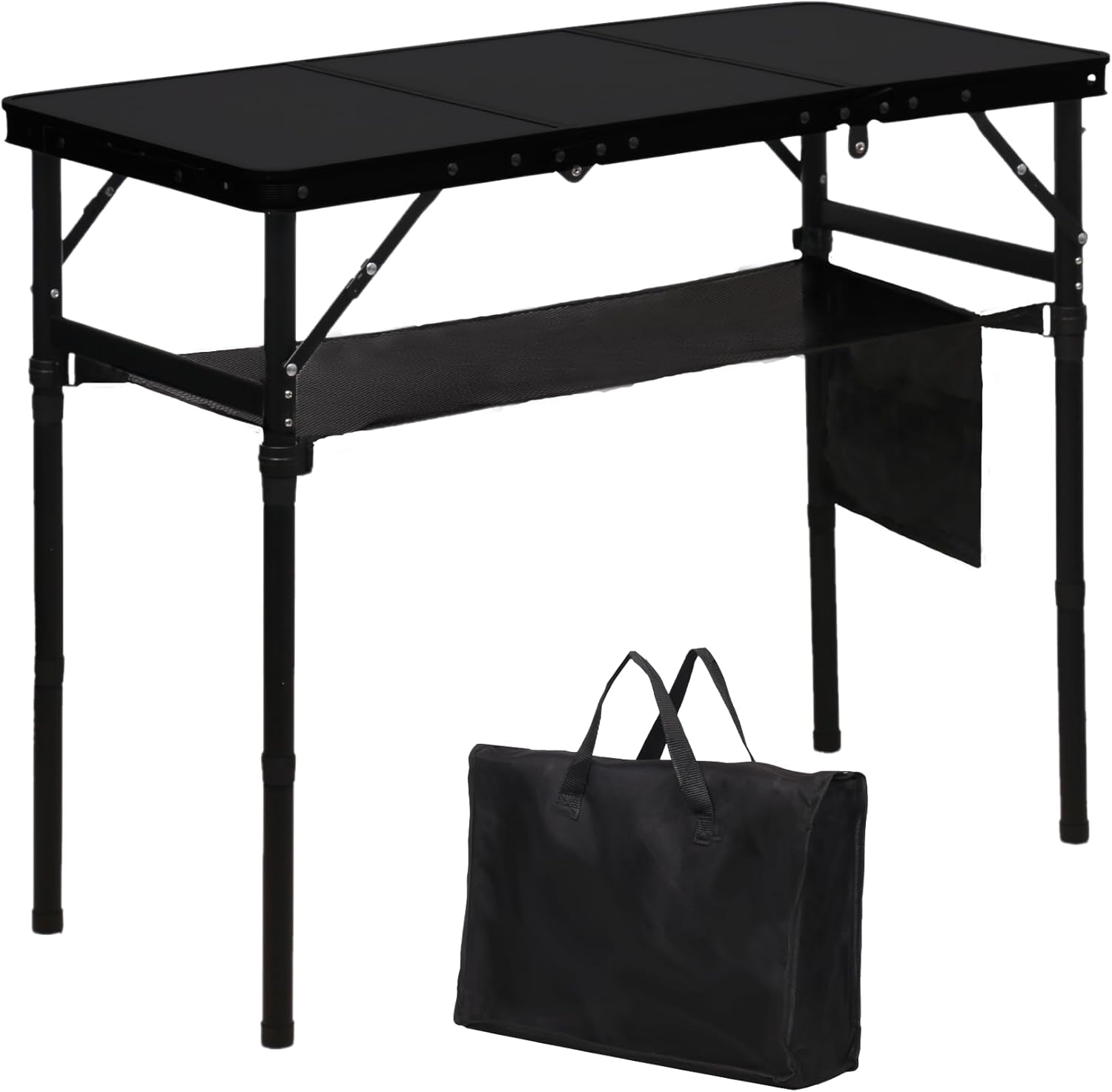 Folding Camping Table with 3 Adjustable Height, 3ft Foldable Aluminum Camp Table, Lightweight with Storage Bag, Portable for Outdoor, BBQ, Hiking, 34.2" x 15.7" x 27.5", Black