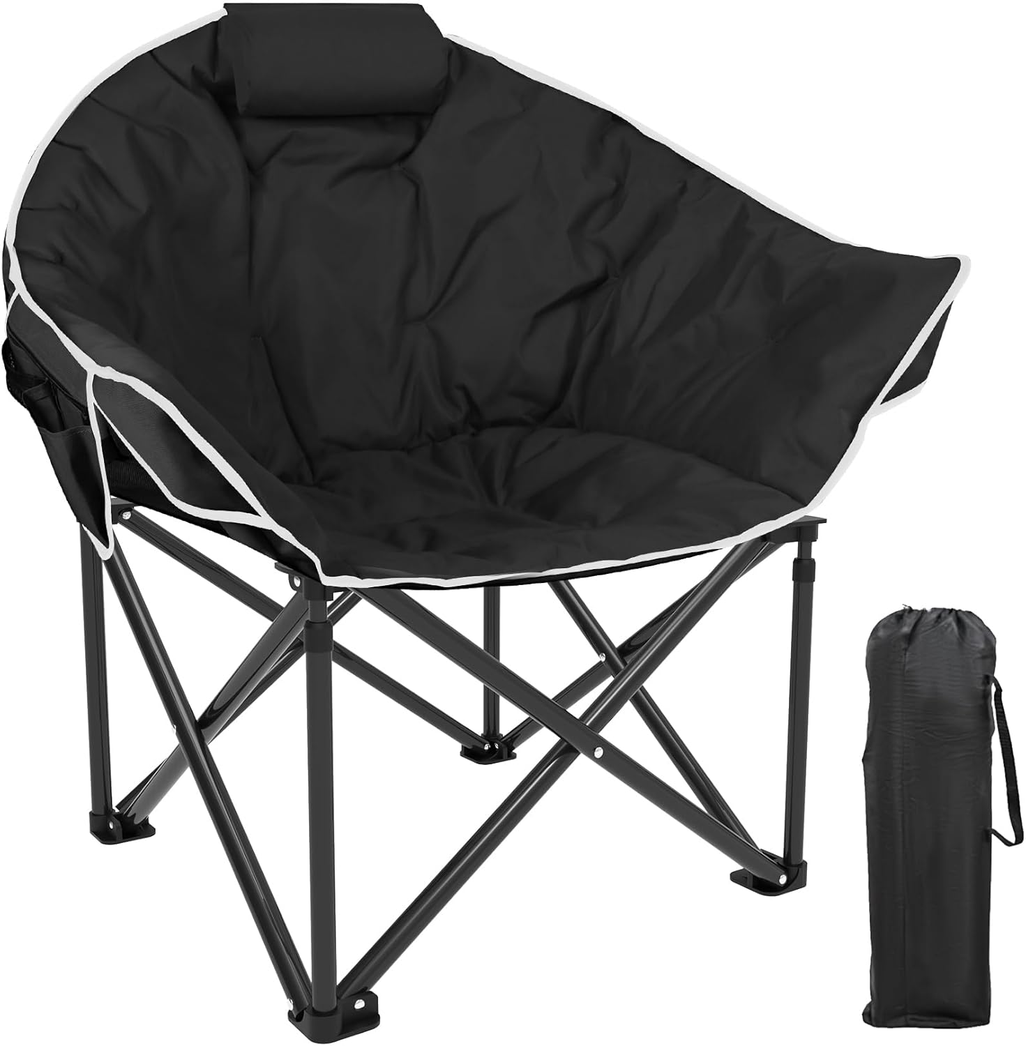 Heated Camping Chair Oversized, Portable Heated Chair Outdoor Sports with Backrest, High Back, Pillow, 3 Heat Levels, Folding Lawn Patio Lounge Chair, Supports 440 lbs