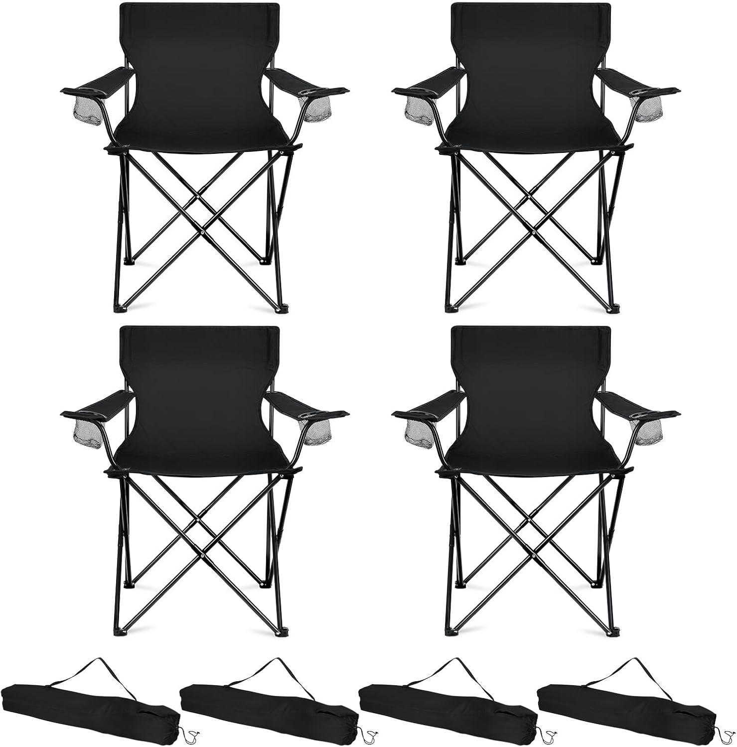 Camping Chairs 4 Pack, Oversized Folding Chair with Cup Holders for Adults, Portable Chair & Carry Bag for Outdoor Backyard, Beach, Lawn, Patio, Picnic, Fishing, Oxford Fabric & Heavy Duty
