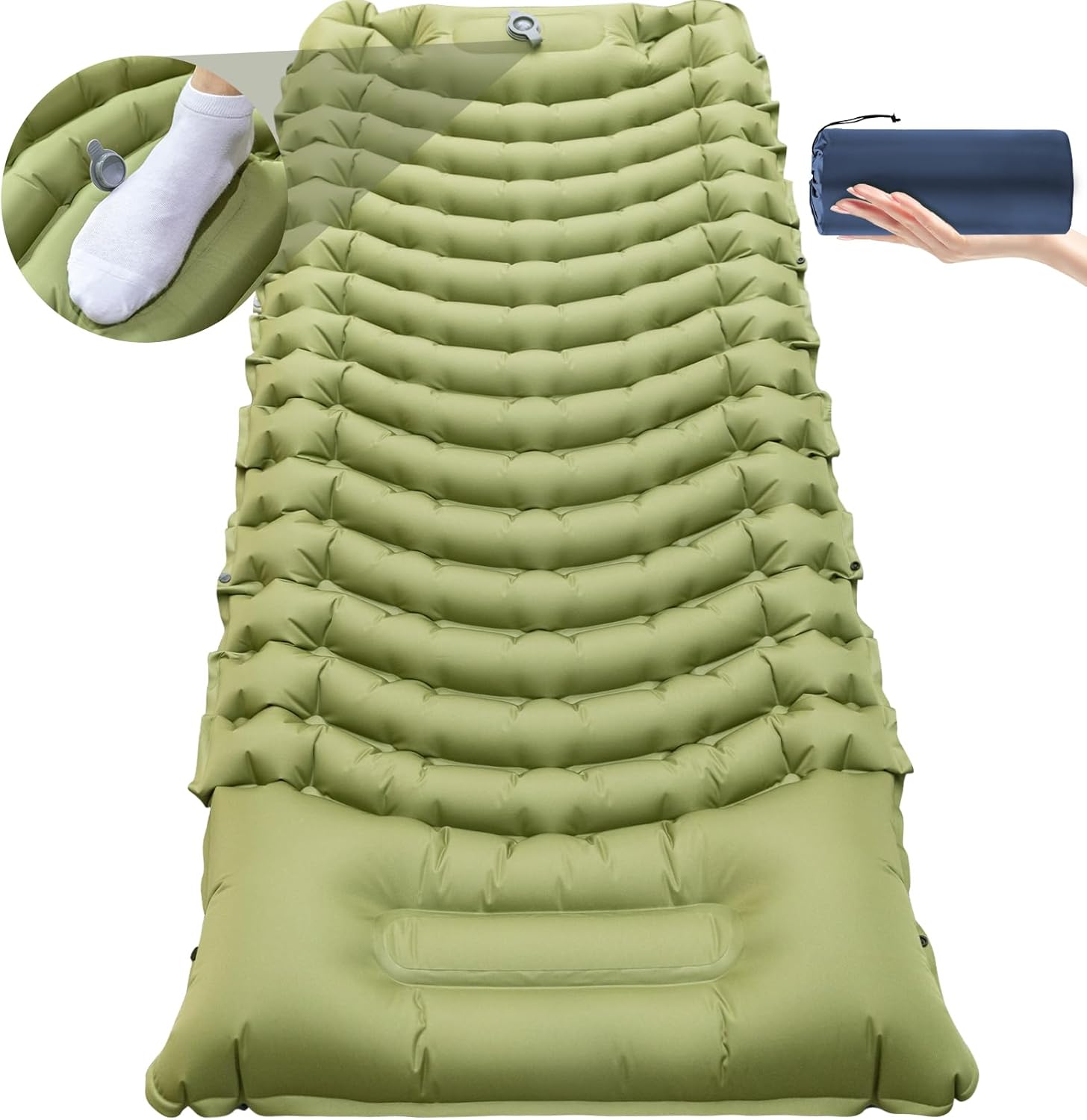 Sleeping Pad for Camping, Self Inflating Sleeping Pad Extra Thick Sleeping Mat with Pillow Built-in Foot Pump, Ultralight Inflatable Sleeping Pads Connectable Air Mattress for Backpacking