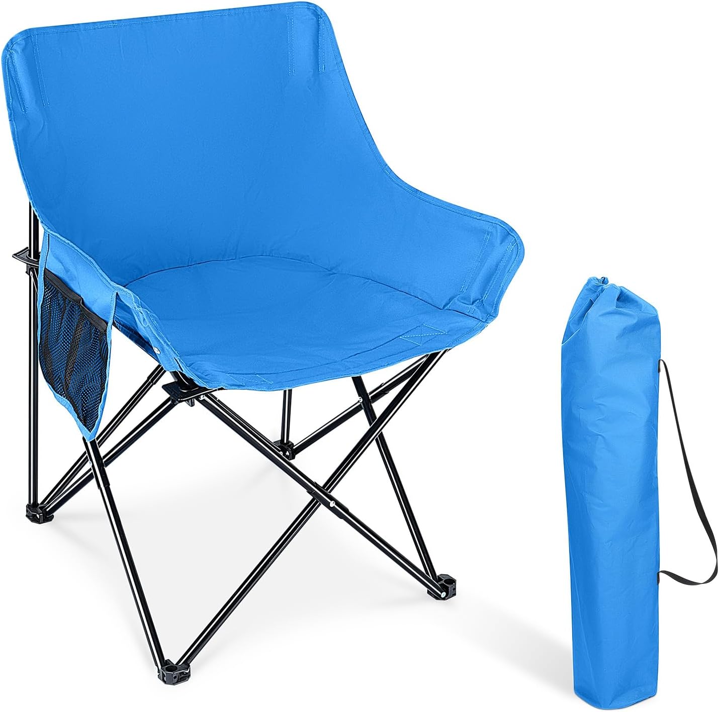 Folding Camping Chair, Portable Foldable Camp Chair for Adults, Comfortable 600D Oxford Fabric Collapsible Lawn Chairs for Indoor Outdoor Beach, 250lbs Weight Capacity, Storage Bag, Blue