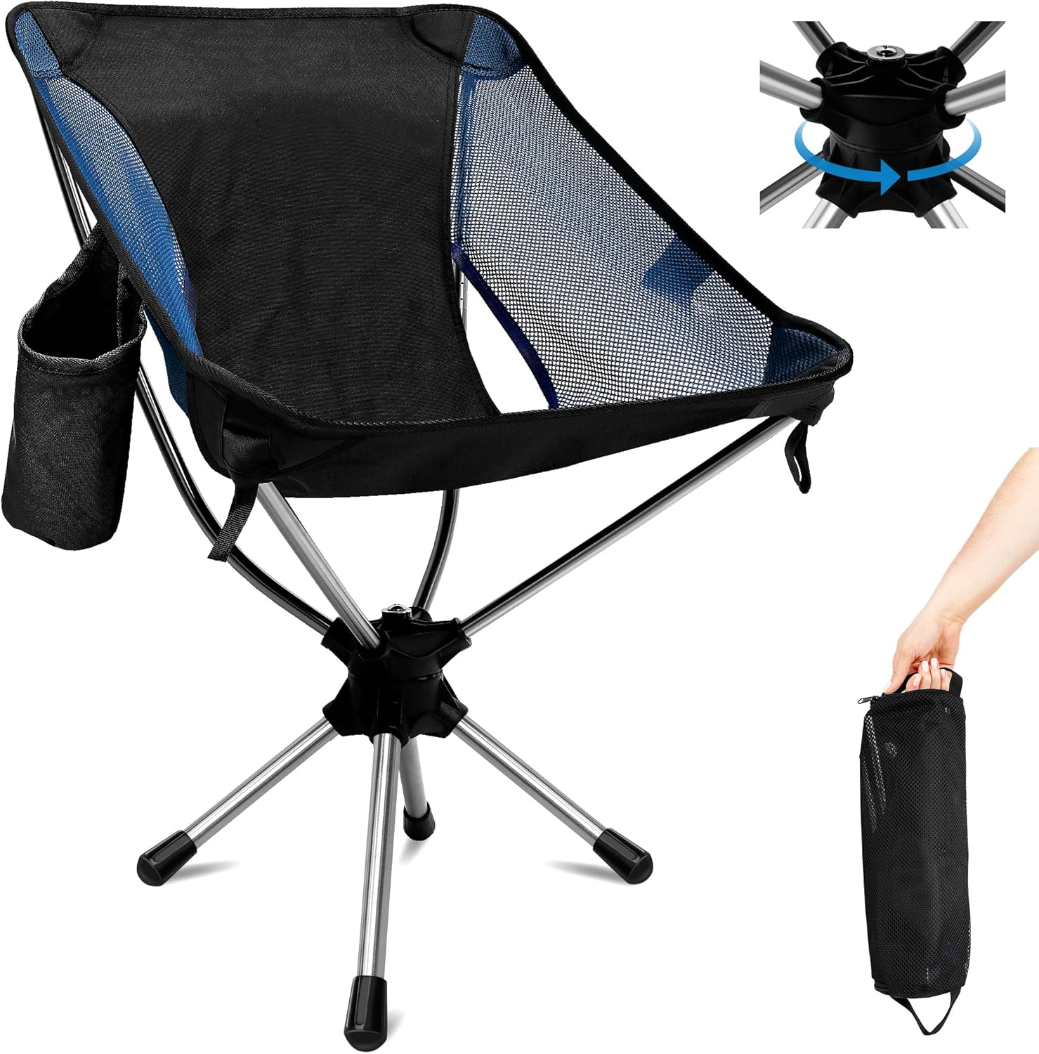 Camping Chairs, 360°Degree Swivel Folding Chairs for Adults, Lightweight Camping Chair Portable Chairs, Foldable Outdoor Chairs for Travel Camping Hiking Fishing Beach Lawn（Blue）