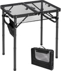 Small Folding Grill Table for Outside, 3 Heights Adjustable Lightweight Portable Metal Aluminum Outdoor Grill Table for Camping Picnic Cooking BBQ, Black 24x16 inches