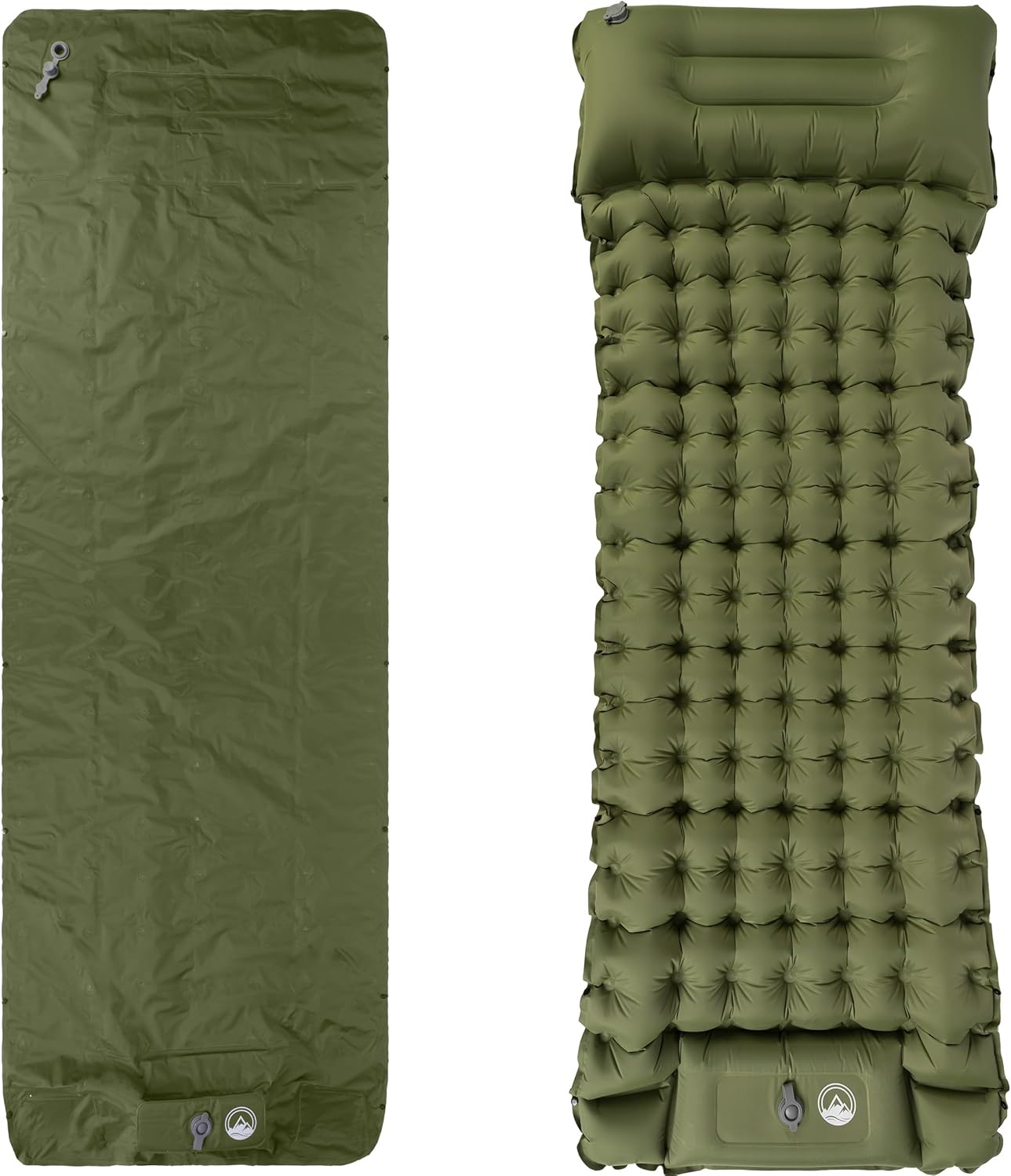 Sleeping Pad for Camping - Inflatable Mat with Built-in Foot Pump - Waterproof Camp Mattress - Camping Gear Must Haves Outdoors (Olive)